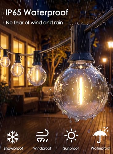 25FT G40 LED Globe Outdoor String Lights with 25 Plastic Shatterproof Bulbs | 2700K Warm White, IP65 Waterproof Hanging Connectable Globe Lights for Patio, Backyard, Bistro, Porch, Black Wire - color: Warm White-Black, size: 25FT