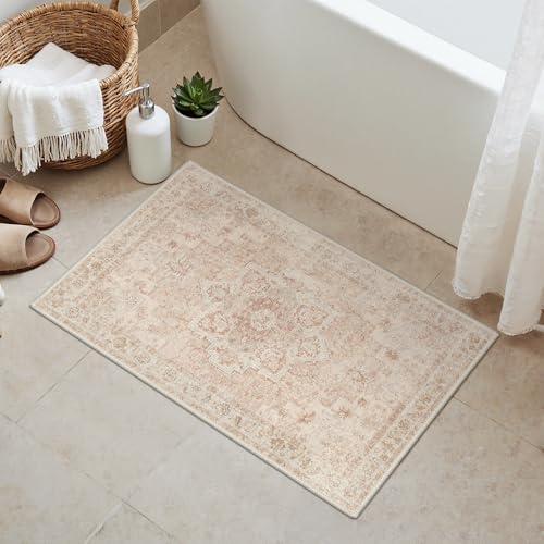 GENIMO Area Rug 2x3 Doormat, Machine Washable Low Pile Rugs, Small Retro Entryway Mat for Entrance, Hallway, Kitchen and Corridor, Light Pink - color: Area Light Pink, size: 2' x 3' (Rectangular)