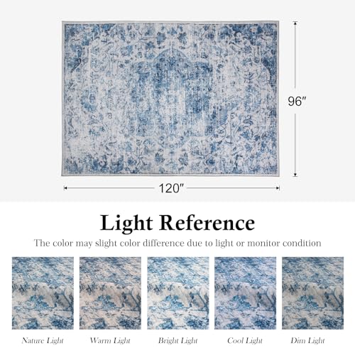 8x10 Washable Area Rug for Living Room, Large Blue Boho Area Rug, Soft Low Pile Non Slip Carpet, Floral Print Mat for Bedroom, Dinning Room,Playroom, Nursery Farmhouse Indoor-Blue/Gray - color: Blue/Grey, size: 8' x 10' (Rectangular)