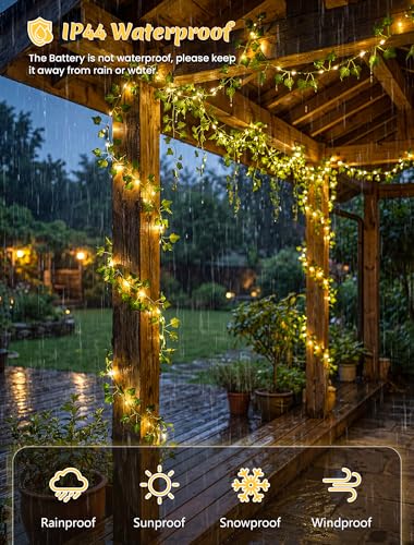 YOUNGAR Ivy Vines with Fairy Lights, Battery/USB Operated Leaf String Warm White Lights, 23FT 73LED Vine Lights with Remote for Bedroom Garland Wedding Birthday Garden Party Wall Room Headboard Decor - color: Ivy (Warm White), size: 73 LED-USB/Battery Rem