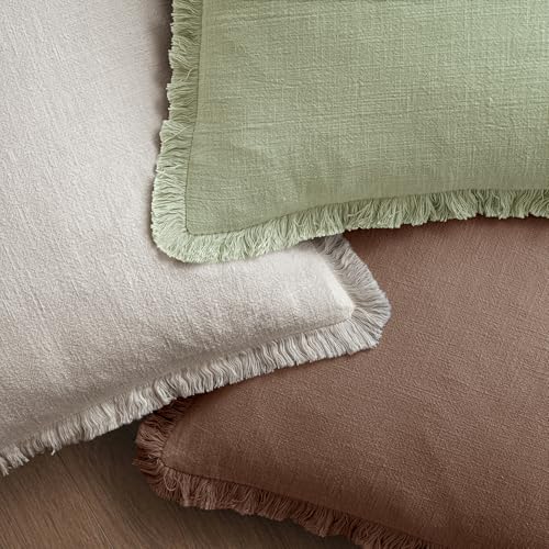 MIULEE Decorative Throw Pillow Covers Neutral Linen Fringe Throw Pillows Set of 2 Dark Coffee Boho Farmhouse Cushion Covers with Tassels for Couch Sofa Bed Living Room Spring Home Decor 18x18 Inch - color: Dark Coffee, size: 18" x 18" (Pack of 2)