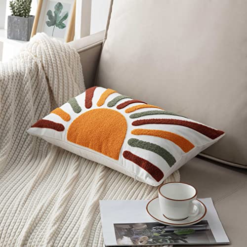 Embroidered Bohemian Style Sun Decorative Throw Pillow Cover, Lumbar Boho Sun Pillow Cover 12 Inches x 20 Inches Cover Only