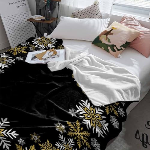 Gold White Snowflakes Chriatmas Throw Blankets, Winter Xmas Holiday Soft Fleece Blanket Decorative for Home Sofa Couch Chair Living Bedroom,40x50 Inches, Black - color: Christmas-hzf05875, size: 40x50 Inch