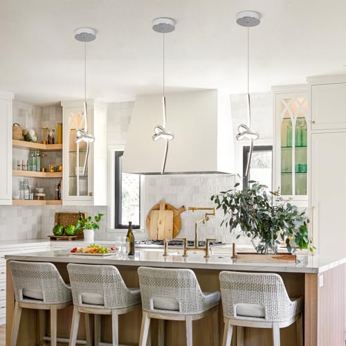 ADISUN Modern LED Pendant Light, Spiral Pendant Lights Kitchen Island, 4500K Neutral Light, Adjustable Height, Pendant Light Fixtures for Living Room Bedroom Hanging Light(Chrome) - color: Chrome-Neutral