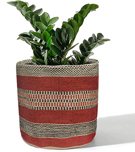 Jute Planter Basket Woven Basket for 8" Flower Pot Floor Indoor Planters, 10” x 10” Storage Organizer Basket Rustic Home Decor, Boho Storage Earth-Friendly Planter (10x10 Inches, Red Diamond 25) - color: Red Diamond 25, size: 10x10 inches