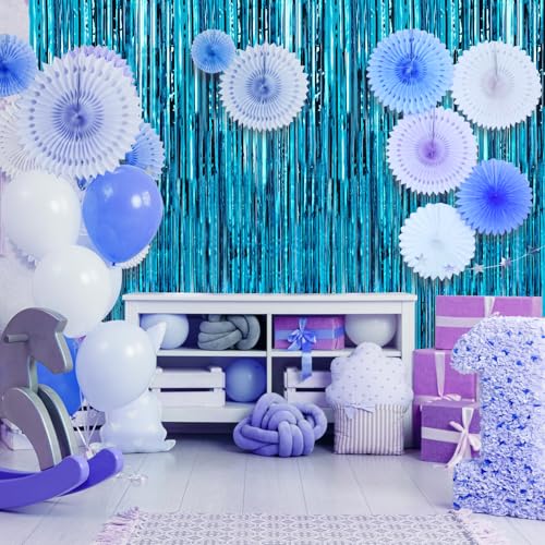 Crosize 2 Pack 3.3 x 9.9 ft Blue Foil Fringe Curtains Party Decorations, Blue Tinsel Curtain Backdrop for Parties, Door Streamers, Glitter Streamer Fringe Backdrop for Birthday Decoration - color: Blue, size: 2 Pack