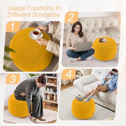 MeMoreCool Stuffed Round Pouf Ottoman Foot Rest, Floor Pouf Foot Stool with Soft Foam Chunk Filling, Small Round Ottoman Footstool Circle Footrest for Living Room, Yellow - color: Teddy Yellow