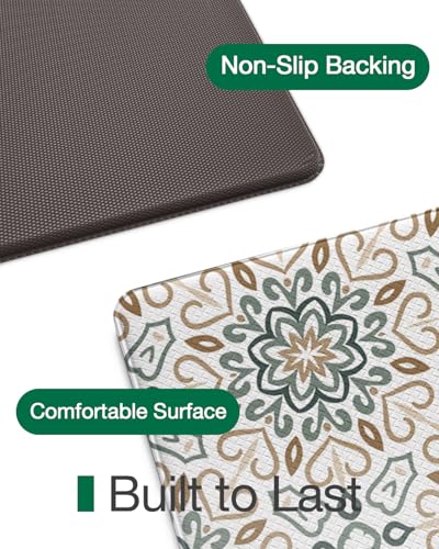 LUMI Anti Fatigue Kitchen Cushioned Mat for Floor, Padded Waterproof Runner for Standing, Stain Resistant Comfort Rugs for Home, Sink, Laundry, 24x87 - color: Beige and Blue, size: 87"L x 24"W x 0.4"Th