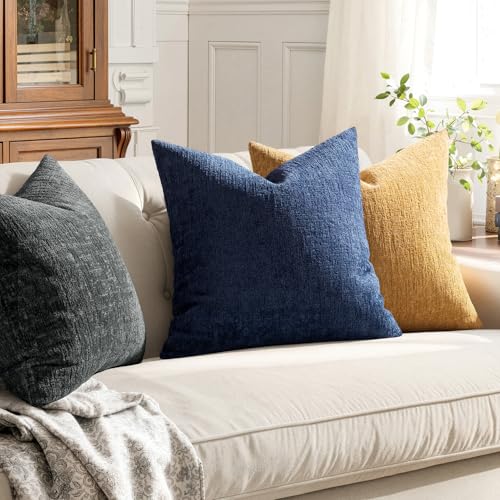 MIULEE Decorative Throw Pillow Covers 18x18 Pack of 2 Navy Blue Couch Pillow Covers Soft Cozy Textured Chenille Pillowcases for Home Decor Sofa Living Room Cushion Bedroom - color: Navy Blue, size: 18" x 18" (Pack of 2)