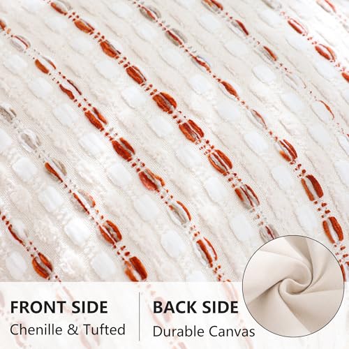 LUOYEHK Chenille Striped Throw Pillow Covers 12x20 Inch Set of 2 Boho Decorative Pillowcases with Fringe Farmhouse Neutral Orange White Cushion Covers for Couch Sofa Bed Living Room - color: Orange White, size: 20" x 12" (Pack of 2)