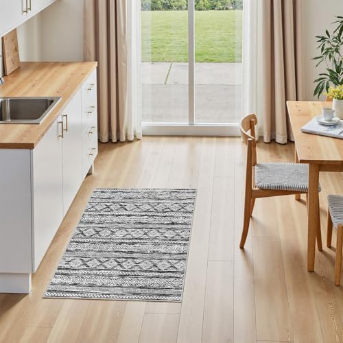 Tortania Area Rug Living Room Rugs - 2x3 Washable Soft Neutral Boho Moroccan Farmhouse Mat Indoor Floor Carpet for Bedroom Hallway Entryway Kitchen Home Office Decor - Black White - color: Black White, size: 2' x 3' (Rectangular)