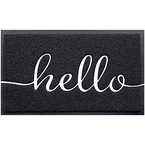 Door Mat (36"x24",Black) Welcome Mat Low Profile Front Doormat Indoor Outdoor Door Non Slip Rugs for Entryway, Patio, High Traffic Areas - color: Black-hello, size: 2' x 3' (Rectangular)