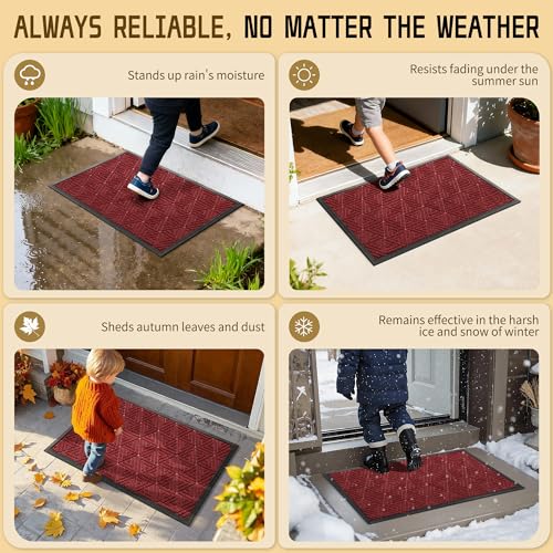 Yimobra Large Door Mat 36x24, All-Weather Waterproof Non-Slip Welcome Matt Outdoor, Heavy Duty Non Slip Doormat for Entryway for Patio and Garage Indoor, Easy Clean, Black Red - color: Black Red, size: 36x24 Inch