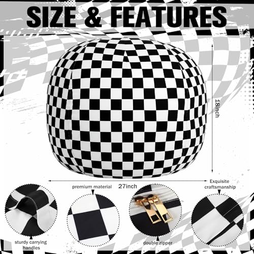 Boao 27'' Large Car Racing Kids Bean Bag Chairs Cover (No Filling) Washable Stuffed Animal Storage Beanbag Chair for Kids Canvas Bean Bag Cover with Zipper for Boys Organizing Plush Toys Textile Sack - color: Racing Flag, size: 27 Inches