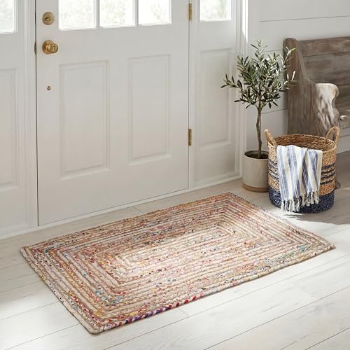 SAFAVIEH Area Rug 2x3 - Cape Cod Collection - Beige & Multi, Handmade Jute & Cotton, Woven Braided Design (CAP202B) - color: Beige/Multi, size: 2' x 3' (Rectangular)