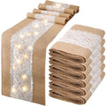 Xinnun 6 Pack Burlap Table Runner with Warm LED Lights,Rustic Lace Wedding Table Decor,Boho Farmhouse Jute Runner for Reception Bridal Shower Party(Classic,12x108 Inches) - size: 12X108 Inches, style: Classic