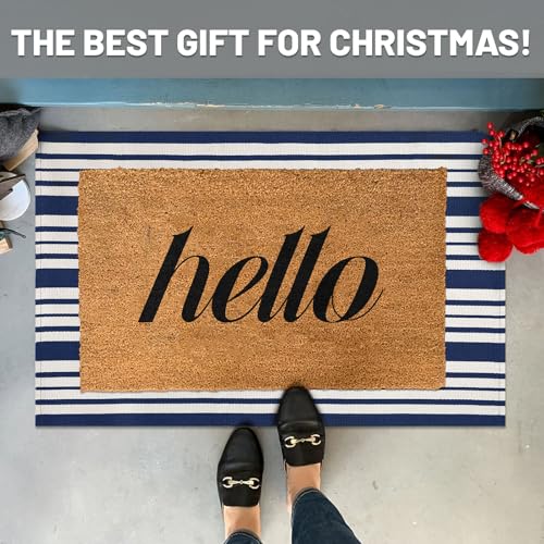 IOHOUZE Navy and White Striped Rug 2'x3' Front Door Rugs, Small Washable Area Rug for Front Porch, Spring Summer Doormats Outdoor Indoor, Cotton Rugs for Entryway Porch Entrance - color: Navy and White Stripe, size: 2' x 3' (Rectangular)