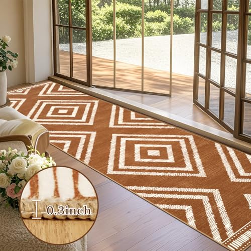 Boho Runner Rugs for Hallway 2.6x12ft Non Slip, Long Brown Washable Farmhouse Kitchen Rug Runners Non Shedding, Moroccan Floor Carpets for Doorway Entryway Living Room Home Decor - color: Brown, size: 2'8" x 12' (Rectangular)