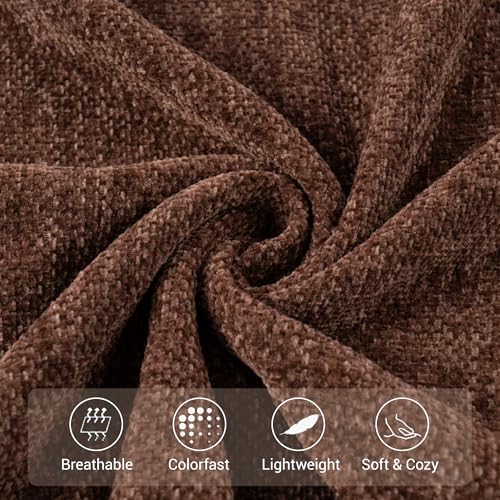 BATTILO HOME Brown Chenille Throw Blanket for Couch, Soft Cozy Textured Knit Throw Blanket with Handmade Fringe Tassels, Lightweight Decorative Farmhouse Blanket for Sofa Bed Chair, 50"x60" - color: Brown
