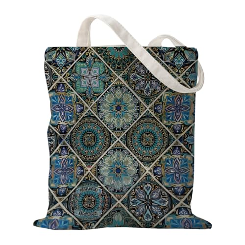 Boho Style Canvas Bag for Women Boho Fashion Tote Bag for Bohemian Lover - color: Turquoisemosaic Bag