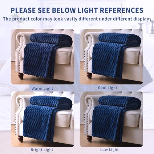 PLEASANT BOULEVARD Fleece Throw Blanket for Couch with 3D Turtle Shell Jacquard Soft Blanket, Fuzzy Blanket for All Seasons 50x60 Inches, Navy - color: Navy, size: 50x60in