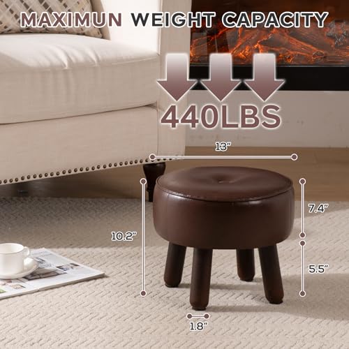 oakvivo Small Foot Stool Ottoman, Round Pouf Foot Rest, Footstool Ottomans with Rubber Legs Under Desk, Faux Leather Footrest for Couch, Living Room, Bedroom, Office, 13''L x 13''W x 10.2''H, Coffee - color: Coffee