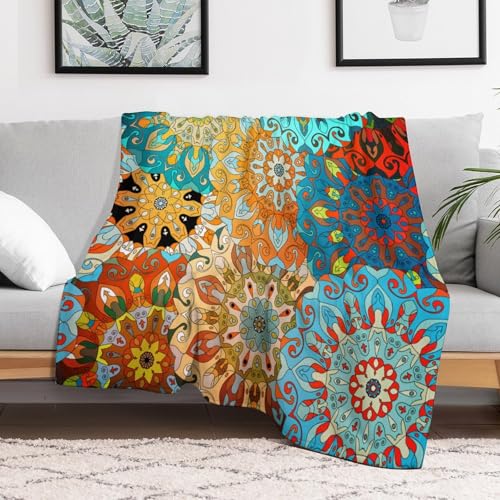 Mandala Flower Blanket,Rustic Colorful Bohemian Indian Hippie Abstract Mandala Flower Blossom Plant Print Blanket for Couch Sofa Bed Decorative Gifts 30x40 - color: Blanket-13, size: 30"x40"