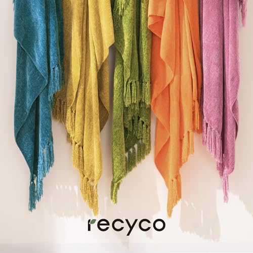 RECYCO Throw Blanket Soft Cozy Chenille Throw Blanket with Fringe Tassel for Couch Sofa Chair Bed Living Room (Teal, 50'' x 60'') - color: Teal, size: 50'' X 60''