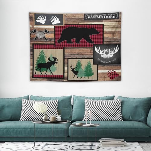 ZhiRain Rustic Cabin Lodge Tapestry Wall Hanging Bear Deer Country Hunting Wild Animal Black Bear Adventure Tapestries Home Decor for Living Room Bedroom Farmhouse Apartment Dorm 30"x40" - color: Cabin-19, size: 30"L x 40"W
