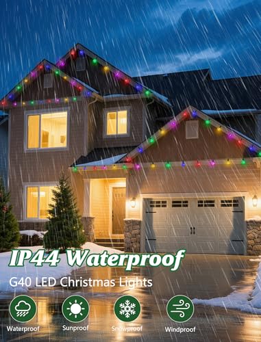 SUNSGNE G40 LED Vintage Christmas Lights, 50FT Christmas Globe String Lights with 27 LED Frosted Multicolor Bulbs(2 Spare) for Patio Backyard Roofline Decorations - color: Frosted Multicolor, size: 50FT