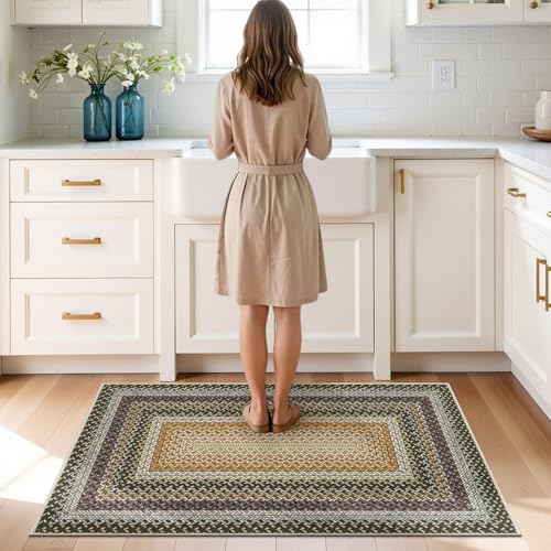 Ileading Faux Braided Indoor Door Mat 2'x3' Washable Farmhouse, No-Shed Non-Slip Woven Carpet, Pet Friendly Stain Resistant Jute Style Rug for Entryway Kitchen Laundry Room - color: Multi Color-yellow, size: 2' x 3'(Rectangular)
