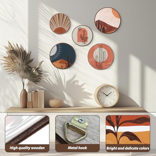 5 Pcs Boho Wall Decor Sun Cactus Decor Wall Art Bohemian Decoration Rustic Wooden Hanging Sign Wood Plaque Geometric Minimalist Modern Decoration for Living Room Bedroom Farmhouse Kitchen Wood Art - color: Multi0174