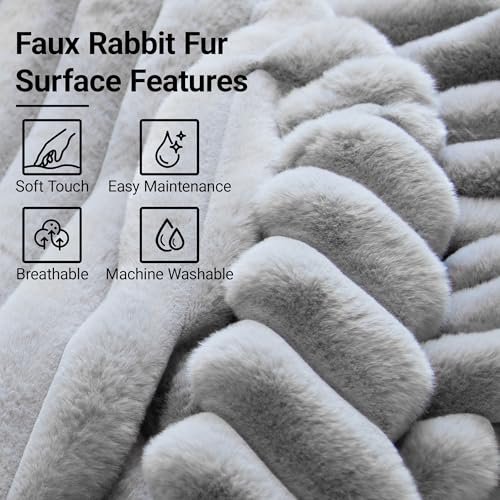Round Stuffed Pouf Ottoman, Stripe Faux Fur Footrest, Solid Block Support+Soft Cushion Comfort, Removable Washable Cover, 20" Floor Pouf for Living Room Bedroom Dorm Vanity Under Desk, Gray - color: Grey