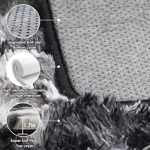 ONASAR Runner Rugs for Bedroom Living Room, Fluffy Black and White 2x6 Bedside Hallway Area Rug, Ultra Soft Plush Furry Faux Fur Non Slip Floor Carpet for Nursery Kids Dorm Closet Home Decor - color: Tie-dyed Black & White, size: 2' x 6' (Runner)