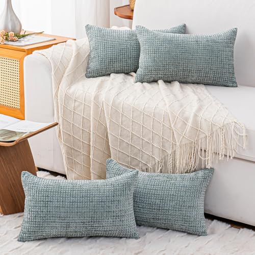 Pack of 4 Throw Pillow Covers 20x12 inch Aquamarine Boho Cushion Covers Decorative Farmhouse Pillow Covers for Couch Bed Sofa Living Room Home Decor Soft Square Pillowcase - color: Aquamarine, size: 20" x 12" (Pack of 4)