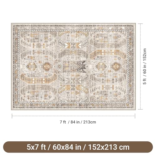 befbee 5x7 Area Rugs for Living Room,Stain Resistant Washable Rug,Non-Slip Backing Rugs for Bedroom,Kitchen,Printed Vintage Home Decor Rug (Brown/Gold, 5'x7') - color: Brown/Gold, size: 5' x 7' (Rectangular)