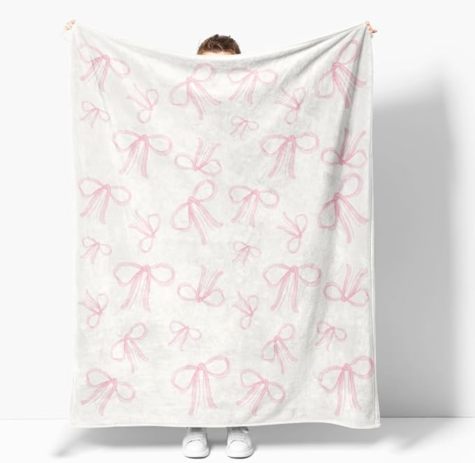 Pink Bows Blankets Preppy Coquette Room Decor Electric Blanket Pink Girls Bedroom Decor Bow Throw Blanket Coquette Girly Blanket Gifts for Women Teens Soft Flannel Lightweight 60"x80"