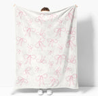 Pink Bows Blankets Preppy Coquette Room Decor Electric Blanket Pink Girls Bedroom Decor Bow Throw Blanket Coquette Girly Blanket Gifts for Women Teens Soft Flannel Lightweight 60"x80"