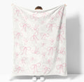 Pink Bows Blankets Preppy Coquette Room Decor Electric Blanket Pink Girls Bedroom Decor Bow Throw Blanket Coquette Girly Blanket Gifts for Women Teens Soft Flannel Lightweight 70"x80"