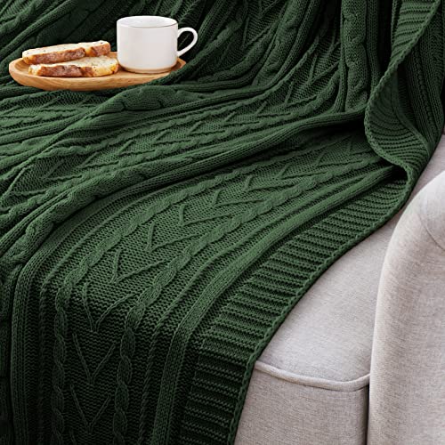 Aormenzy Forest Green Cable Knit Throw Blanket Queen Size for Bed Couch Sofa, Super Soft Cozy Knitted Blanket 90" x 90" Bed Blankets Full Size - color: Forest Green, size: 90" x 90", Queen