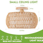 Rattan Light Chandeliers Boho Ceiling Light Fixtures Drum Flush Mount Ceiling Light Small Woven Chandelier for Kitchen Bedroom Hallway Nursery Light Fixture - color: Rattan Drum