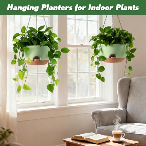 13-inch Oversized Hanging Planter Set of Two,Planters for Indoor and Outdoor Plants.Place Plant pots Across Diverse Settings Including windowsills,Living Room,and Gardens.Green-Brown - color: Green 2 Pack, size: 13 inch