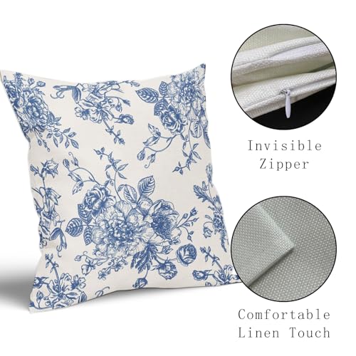 Kawani Blue Floral Pillow Covers 18x18 Inch Vintage Flower Blue Cream Decorative Throw Pillow Covers Set of 2 Chinoiserie Pillowcases Square Cushion Covers for Couch Bed Sofa Chair Car Decor - color: Blue, size: 18" x 18" (Pack of 2)