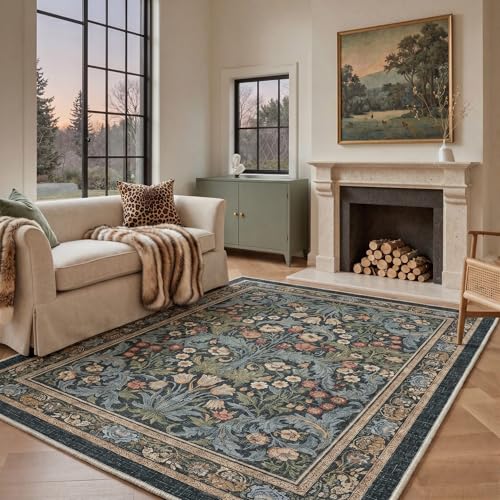 Bavni 2x3 Rug Machine Washable Low Pile Indoor Entryway Mat for Kitchen Entrance Front Door Bathroom with Non Slip Backing Floral Medallion Center Blue - color: Area Midnight Blue, size: 2' x 3' (Rectangular)