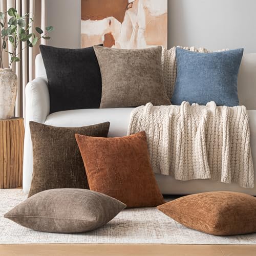 Set of 2 Textured Throw Pillow Covers Decorative Soft Accent Square Chenille Pillowcases Neutral Farmhouse Cushions Modern Home Decor for Couch Sofa Bedroom Living Room 18x18 Inch, Taupe Gray - color: Taupe Gray, size: 18" x 18" (Pack of 2)