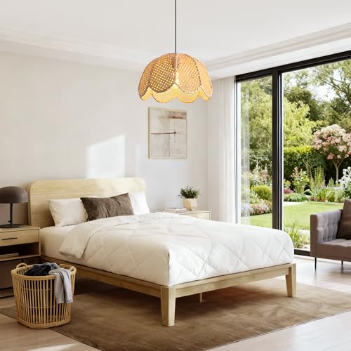 Boho Rattan Pendant Light, 16" Wicker Chandelier for Dining Room, Hand-Woven Flower Shaped Ceiling Light, Natural Farmhouse Hanging Lamp for Kitchen Island, Bedroom, Living Room, Adjustable Cord, E26 - color: D3050