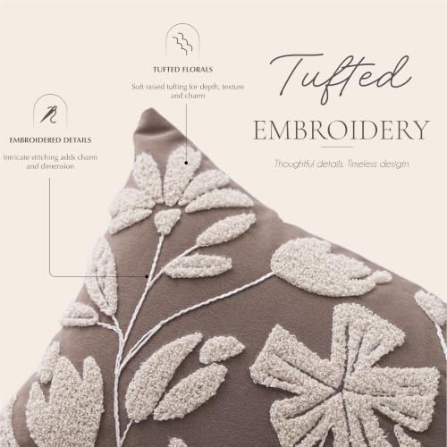 BlissBlush Decorative Lumbar Pillow Cover 12x20 Inch, Taupe Brown Floral Tufted Velvet Accent Pillow Case for Sofa Bed Living Room, Cover Only - color: Taupe, size: 20" x 12" (Pack of 1)