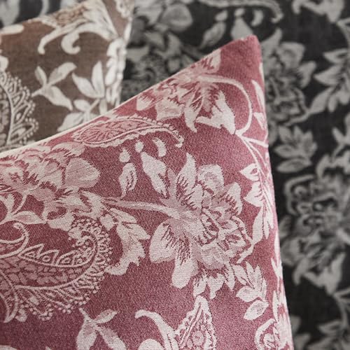 Floral Jacquard Throw Pillow Covers Set of 2, Background/Burgundy 22x22 Inch, Farmhouse Decorative Cotton Burgundy Cushion Covers for Sofa Bed Living Room Home Decor - color: Background/Burgundy, size: 22" x 22" (Pack of 2)