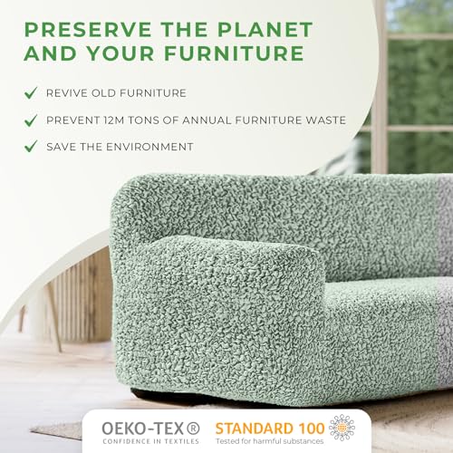 PAULATO BY GA.I.CO. Ottoman Cover Pouf Slipcover 1-Piece Stretch Cotton Stool Slipcovers for Kids Protective and Soft Ottoman Slip Cover Eco-Friendly Furniture Protector - Fuco Cotton - Sage Green