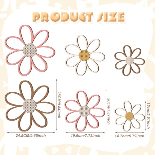 Thyle 6 Pcs Daisy Wall Decor Wooden Daisy Wall Sculptures Art Flowers Signs Hanging Plaque for Home Nursery Bedroom Farmhouse Bathroom Decorations Housewarming Gifts(Warm Color) - color: Warm Color